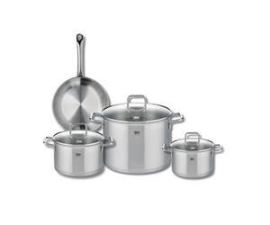 ELO 9694650 Batterie de cuisine 4 pièces, Ensemble de 1 Poêle de cuisson 24 cm et 3 faitouts 16, 20 et 26 cm Elo Profi Citrin, inox, induction, Gris