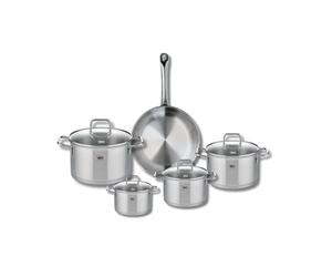ELO 9694750 Batterie de cuisine 5 pièces, Ensemble de 1 Poêle de cuisson 24 cm et 4 faitouts 12, 14, 16 et 20 cm Elo Profi Citrin, inox, induction, Gris