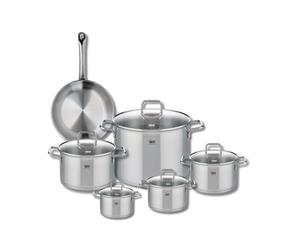ELO 9695250 Batterie de cuisine 6 pièces, Ensemble de 1 Poêle de cuisson 24 cm et 5 faitouts 12, 14, 16, 20 et 26 cm Elo Profi Citrin, inox, induction