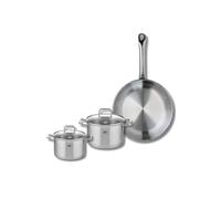 ELO 9696250 Batterie de cuisine 3 pièces, Ensemble de 1 Poêle de cuisson 28 cm et 2 faitouts 14 et 16 cm Elo Profi Citrin, inox, induction