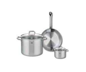 ELO 9696450 Batterie de cuisine 3 pièces, Ensemble de 1 Poêle de cuisson 28 cm et 2 faitouts 14 et 26 cm Elo Profi Citrin, inox, induction