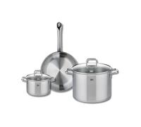 ELO 9696650 Batterie de cuisine 3 pièces, Ensemble de 1 Poêle de cuisson 28 cm et 2 faitouts 16 et 26 cm Elo Profi Citrin, inox, induction
