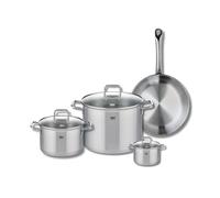 ELO 9697350 Batterie de cuisine 4 pièces, Ensemble de 1 Poêle de cuisson 28 cm et 3 faitouts 12, 20 et 26 cm Elo Profi Citrin, inox, induction