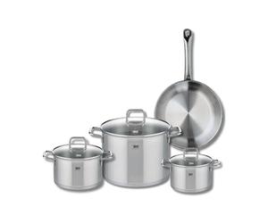ELO 9697750 Batterie de cuisine 4 pièces, Ensemble de 1 Poêle de cuisson 28 cm et 3 faitouts 16, 20 et 26 cm Elo Profi Citrin, inox, induction, Gris Granite