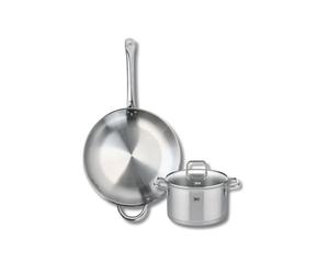 ELO 9698750 Batterie de cuisine 2 pièces, Ensemble de 1 Poêle de cuisson 32 cm et 1 faitout 20 cm Elo Profi Citrin, inox, induction, Gris Souris