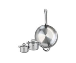 ELO 9698950 Batterie de cuisine 3 pièces, Ensemble de 1 Poêle de cuisson 32 cm et 2 faitouts 12 et 14 cm Elo Profi Citrin, inox, induction