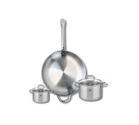 ELO 9699050 Batterie de cuisine 3 pièces, Ensemble de 1 Poêle de cuisson 32 cm et 2 faitouts 12 et 16 cm Elo Profi Citrin, inox, induction, Gris Perle