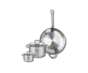 ELO 9699150 Batterie de cuisine 3 pièces, Ensemble de 1 Poêle de cuisson 32 cm et 2 faitouts 12 et 20 cm Elo Profi Citrin, inox, induction