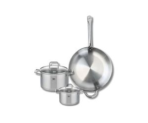 ELO 9699450 Batterie de cuisine 3 pièces, Ensemble de 1 Poêle de cuisson 32 cm et 2 faitouts 14 et 20 cm Elo Profi Citrin, inox, induction, Gris Ardoise