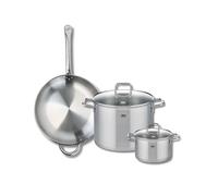 ELO 9699750 Batterie de cuisine 3 pièces, Ensemble de 1 Poêle de cuisson 32 cm et 2 faitouts 16 et 26 cm Elo Profi Citrin, inox, induction, Gris Étain