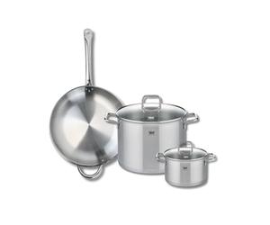 ELO 9699750 Batterie de cuisine 3 pièces, Ensemble de 1 Poêle de cuisson 32 cm et 2 faitouts 16 et 26 cm Elo Profi Citrin, inox, induction, Gris Étain