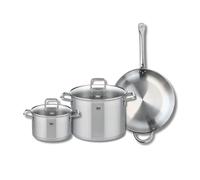 ELO 9699850 Batterie de cuisine 3 pièces, Ensemble de 1 Poêle de cuisson 32 cm et 2 faitouts 20 et 26 cm Elo Profi Citrin, inox, induction, Gris Flanelle