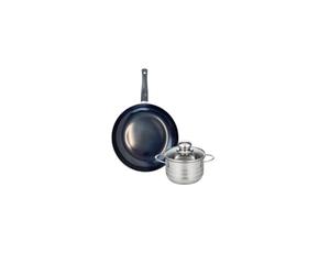 ELO 9709350 Batterie de cuisine 2 pièces, Ensemble de 1 Poêle de cuisson 20 cm et 1 faitout 12 cm Elo Prima Brillant, inox, induction, Noir