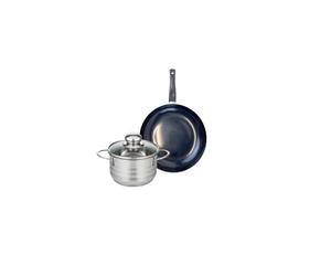 ELO 9709450 Batterie de cuisine 2 pièces, Ensemble de 1 Poêle de cuisson 20 cm et 1 faitout 14 cm Elo Prima Brillant, inox, induction, Noir