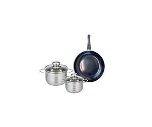 ELO 9709850 Batterie de cuisine 3 pièces, Ensemble de 1 Poêle de cuisson 20 cm et 2 faitouts 12 et 14 cm Elo Prima Brillant, inox, induction