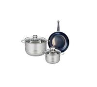 ELO 9710350 Batterie de cuisine 3 pièces, Ensemble de 1 Poêle de cuisson 20 cm et 2 faitouts 14 et 20 cm Elo Prima Brillant, inox, induction, Noir