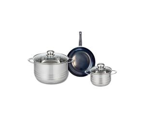 ELO 9710450 Batterie de cuisine 3 pièces, Ensemble de 1 Poêle de cuisson 20 cm et 2 faitouts 14 et 24 cm Elo Prima Brillant, inox, induction