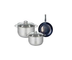 ELO 9710750 Batterie de cuisine 3 pièces, Ensemble de 1 Poêle de cuisson 20 cm et 2 faitouts 20 et 24 cm Elo Prima Brillant, inox, induction