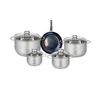 ELO 9712250 Batterie de cuisine 5 pièces, Ensemble de 1 Poêle de cuisson 20 cm et 4 faitouts 14, 16, 20 et 24 cm Elo Prima Brillant, inox, induction, Noir