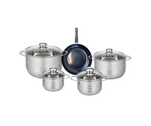 ELO 9712250 Batterie de cuisine 5 pièces, Ensemble de 1 Poêle de cuisson 20 cm et 4 faitouts 14, 16, 20 et 24 cm Elo Prima Brillant, inox, induction, Noir
