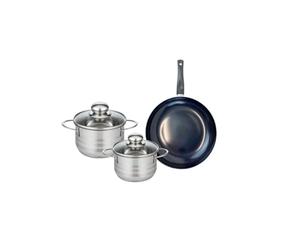 ELO 9713350 Batterie de cuisine 3 pièces, Ensemble de 1 Poêle de cuisson 24 cm et 2 faitouts 14 et 16 cm Elo Prima Brillant, inox, induction
