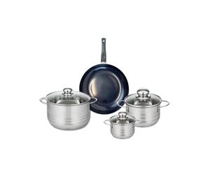 ELO 9714250 Batterie de cuisine 4 pièces, Ensemble de 1 Poêle de cuisson 24 cm et 3 faitouts 12, 16 et 20 cm Elo Prima Brillant, inox, induction