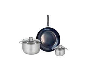 ELO 9716250 Batterie de cuisine 3 pièces, Ensemble de 1 Poêle de cuisson 28 cm et 2 faitouts 12 et 20 cm Elo Prima Brillant, inox, induction