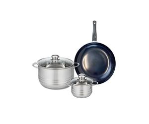 ELO 9716650 Batterie de cuisine 3 pièces, Ensemble de 1 Poêle de cuisson 28 cm et 2 faitouts 14 et 24 cm Elo Prima Brillant, inox, induction