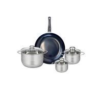 ELO 9717150 Batterie de cuisine 4 pièces, Ensemble de 1 Poêle de cuisson 28 cm et 3 faitouts 12, 14 et 20 cm Elo Prima Brillant, inox, induction