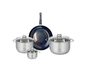 ELO 9717550 Batterie de cuisine 4 pièces, Ensemble de 1 Poêle de cuisson 28 cm et 3 faitouts 12, 20 et 24 cm Elo Prima Brillant, inox, induction