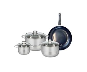 ELO 9717850 Batterie de cuisine 4 pièces, Ensemble de 1 Poêle de cuisson 28 cm et 3 faitouts 14, 20 et 24 cm Elo Prima Brillant, inox, induction