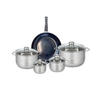 ELO 9718250 Batterie de cuisine 5 pièces, Ensemble de 1 Poêle de cuisson 28 cm et 4 faitouts 12, 14, 20 et 24 cm Elo Prima Brillant, inox, induction, Noir