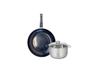 ELO 9718950 Batterie de cuisine 2 pièces, Ensemble de 1 Poêle de cuisson 32 cm et 1 faitout 20 cm Elo Prima Brillant, inox, induction, Noir
