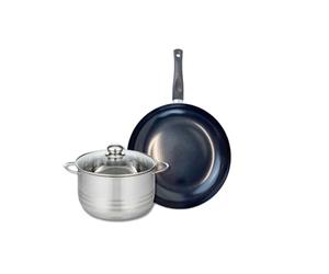 ELO 9719050 Batterie de cuisine 2 pièces, Ensemble de 1 Poêle de cuisson 32 cm et 1 faitout 24 cm Elo Prima Brillant, inox, induction, Noir