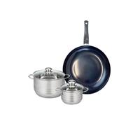 ELO 9719650 Batterie de cuisine 3 pièces, Ensemble de 1 Poêle de cuisson 32 cm et 2 faitouts 14 et 20 cm Elo Prima Brillant, inox, induction, Noir