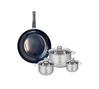 ELO 9720250 Batterie de cuisine 4 pièces, Ensemble de 1 Poêle de cuisson 32 cm et 3 faitouts 12, 14 et 20 cm Elo Prima Brillant, inox, induction
