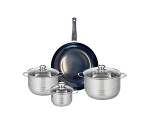 ELO 9720950 Batterie de cuisine 4 pièces, Ensemble de 1 Poêle de cuisson 32 cm et 3 faitouts 14, 20 et 24 cm Elo Prima Brillant, inox, induction