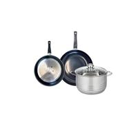 ELO 9722050 Batterie de cuisine 3 pièces, Ensemble de 2 Poêles de cuisson 20 et 24 cm et 1 faitout 20 cm Elo Prima Brillant, inox, induction
