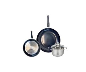 ELO 9724950 Batterie de cuisine 3 pièces, Ensemble de 2 Poêles de cuisson 20 et 28 cm et 1 faitout 14 cm Elo Prima Brillant, inox, induction