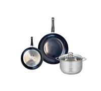 ELO 9725150 Batterie de cuisine 3 pièces, Ensemble de 2 Poêles de cuisson 20 et 28 cm et 1 faitout 20 cm Elo Prima Brillant, inox, induction