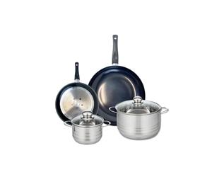 ELO 9725850 Batterie de cuisine 4 pièces, Ensemble de 2 Poêles de cuisson 20 et 28 cm et 2 faitouts 14 et 20 cm Elo Prima Brillant, inox, induction, Noir