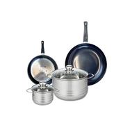 ELO 9725950 Batterie de cuisine 4 pièces, Ensemble de 2 Poêles de cuisson 20 et 28 cm et 2 faitouts 14 et 24 cm Elo Prima Brillant, inox, induction, Noir