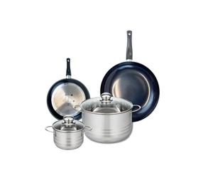ELO 9725950 Batterie de cuisine 4 pièces, Ensemble de 2 Poêles de cuisson 20 et 28 cm et 2 faitouts 14 et 24 cm Elo Prima Brillant, inox, induction, Noir