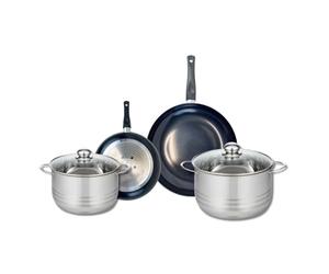 ELO 9726250 Batterie de cuisine 4 pièces, Ensemble de 2 Poêles de cuisson 20 et 28 cm et 2 faitouts 20 et 24 cm Elo Prima Brillant, inox, induction