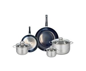 ELO 9726450 Batterie de cuisine 5 pièces, Ensemble de 2 Poêles de cuisson 20 et 28 cm et 3 faitouts 12, 14 et 20 cm Elo Prima Brillant, inox, induction