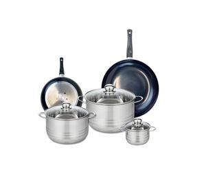 ELO 9726850 Batterie de cuisine 5 pièces, Ensemble de 2 Poêles de cuisson 20 et 28 cm et 3 faitouts 12, 20 et 24 cm Elo Prima Brillant, inox, induction