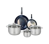 ELO 9727150 Batterie de cuisine 5 pièces, Ensemble de 2 Poêles de cuisson 20 et 28 cm et 3 faitouts 14, 20 et 24 cm Elo Prima Brillant, inox, induction, Noir