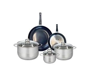 ELO 9727150 Batterie de cuisine 5 pièces, Ensemble de 2 Poêles de cuisson 20 et 28 cm et 3 faitouts 14, 20 et 24 cm Elo Prima Brillant, inox, induction, Noir