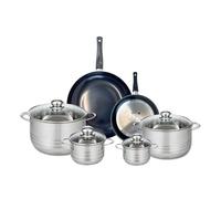 ELO 9727550 Batterie de cuisine 6 pièces, Ensemble de 2 Poêles de cuisson 20 et 28 cm et 4 faitouts 12, 14, 20 et 24 cm Elo Prima Brillant, inox, induction