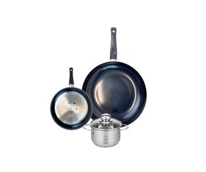 ELO 9728050 Batterie de cuisine 3 pièces, Ensemble de 2 Poêles de cuisson 20 et 32 cm et 1 faitout 14 cm Elo Prima Brillant, inox, induction